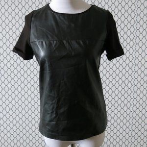 Zara Basic Black Faux Leather Front Top Blouse S